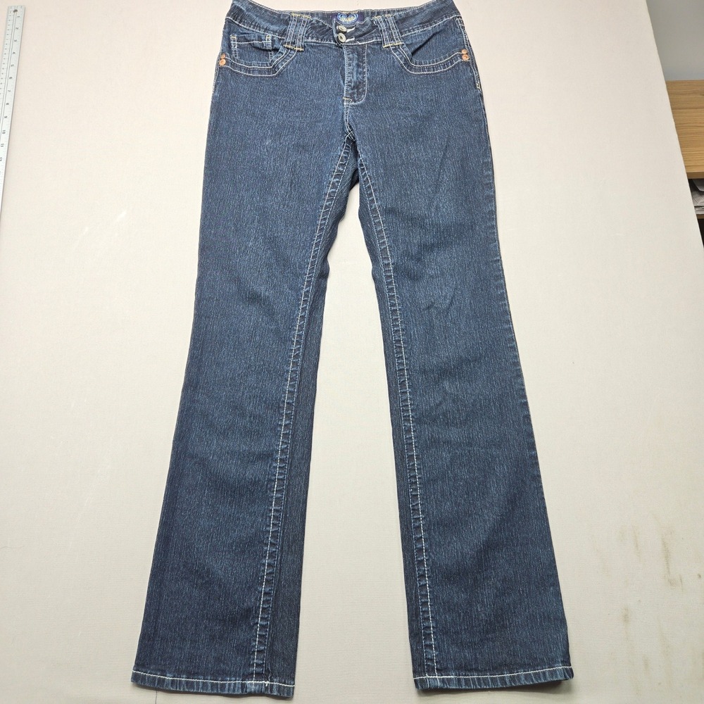 Angels Jeanswear Bootcut Jeans Embroidered Rhinestone Dark Wash Blue Women 10